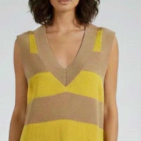 Anthropologie Cashmere Yellow Tan Striped Sweater Dress/ Tunic Size Small NWT - Picture 7 of 12